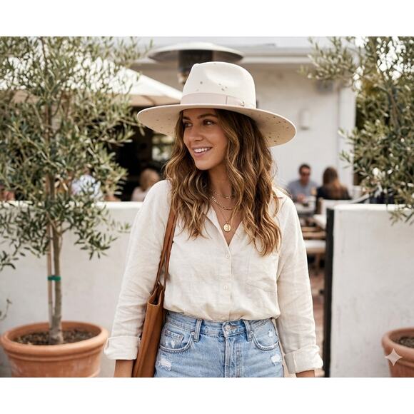 Lack Of Color Accessories - Lack of Color Speckled White Wool Rancher Fedora Hat Medium 57cm EUC Coachella M